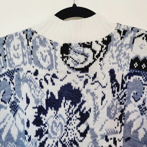 VTG 90s Cut 4 U Womens OS Blue Floral Granny Mixed Media Patchwork Knit Sweater - Picture 6 of 12